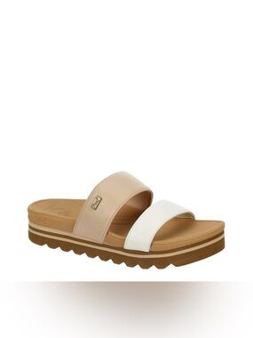 NWOT Reef Beige and White Dual-Strap Slide Sandal for Women